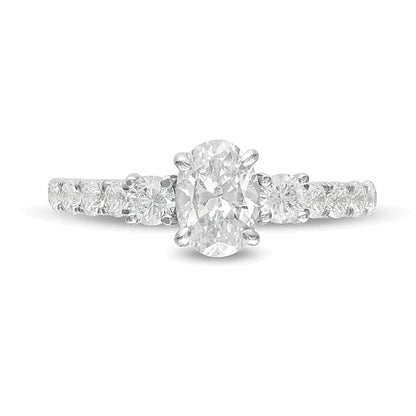 1.33 CT. TW Oval Diamond Three Stone Engagement Ring in 14K White Gold