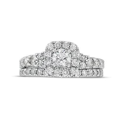 1.5 CT. TW Diamond Cushion-Shaped Frame Split Shank Bridal Set in 10K White Gold