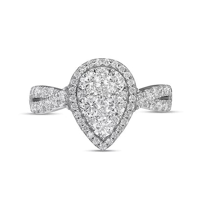 Previously Owned 1.25 CT. TW Composite Pear-Shaped Diamond Frame Twist Shank Engagement Ring in 14K White Gold