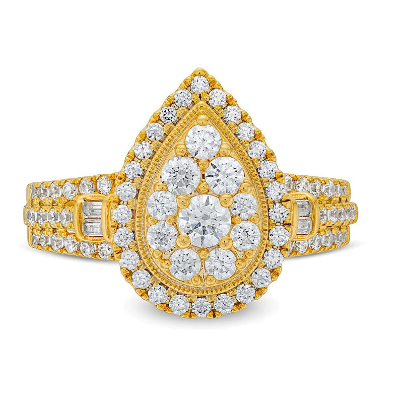 1.0 CT. TW Multi-Diamond Pear Frame Engagement Ring in 14K Gold