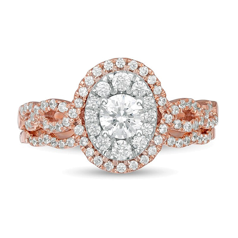 1.0 CT. TW Diamond Double Oval Frame Twist Shank Bridal Set in 10K Rose Gold