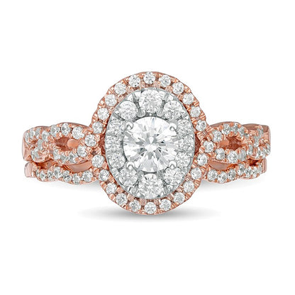 1.0 CT. TW Diamond Double Oval Frame Twist Shank Bridal Set in 10K Rose Gold