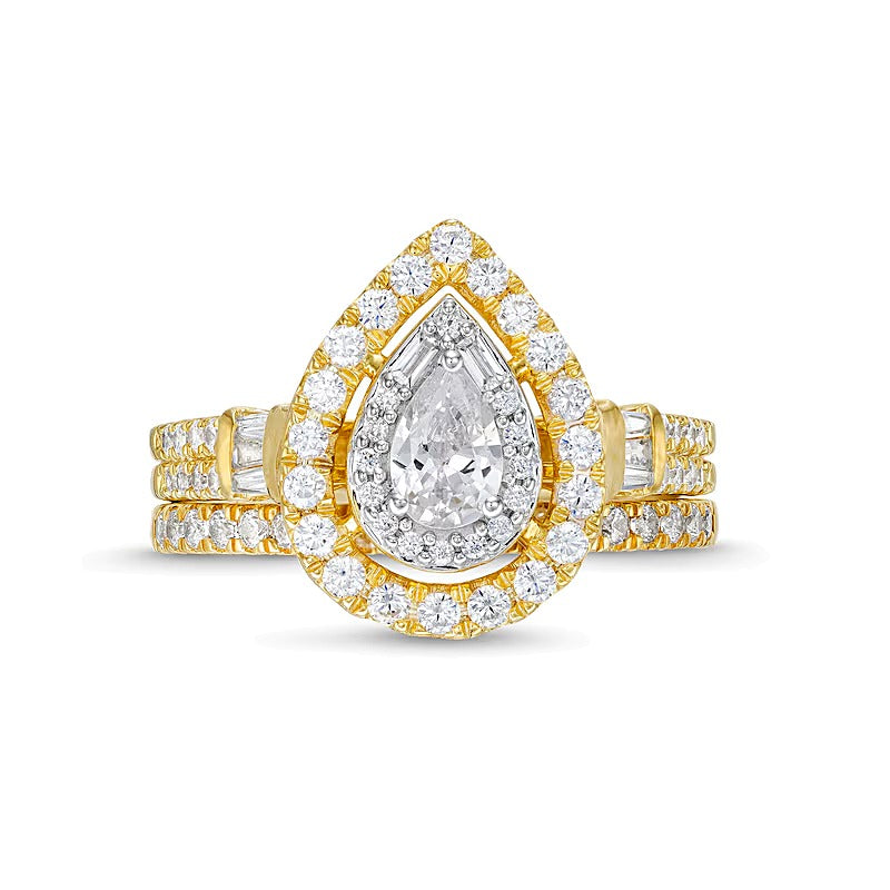1.0 CT. TW Pear-Shaped Diamond Double Row Bridal Set in 10K Gold