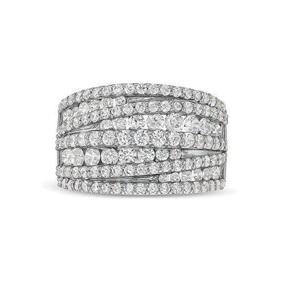 2.0 CT. TW Diamond Layered Overlay Multi-Row Band in 10K White Gold