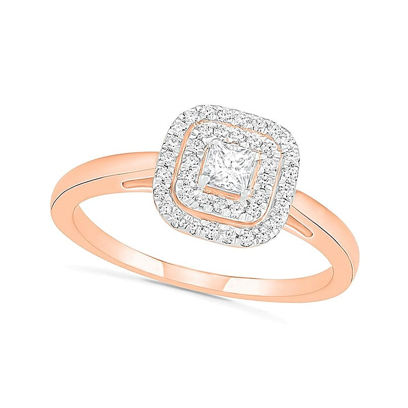 0.38 CT. TW Princess-Cut Diamond Double Cushion Frame Bridal Set in 10K Rose Gold