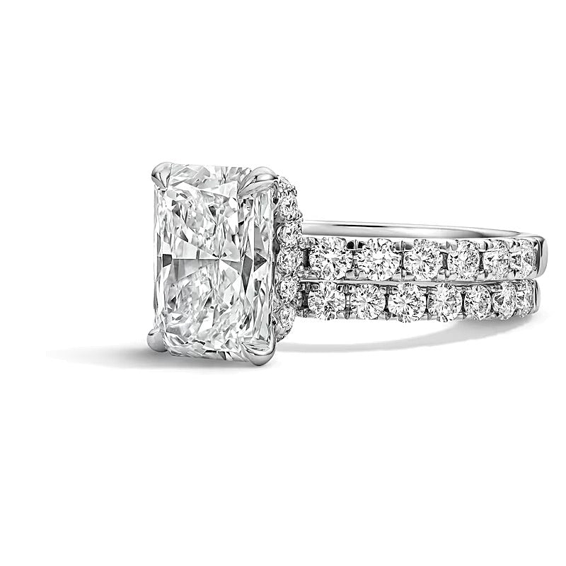 4.33 CT. TW Lab-Grown Diamond Radiant-Cut Bridal Set in 14K White Gold (F/VS2)