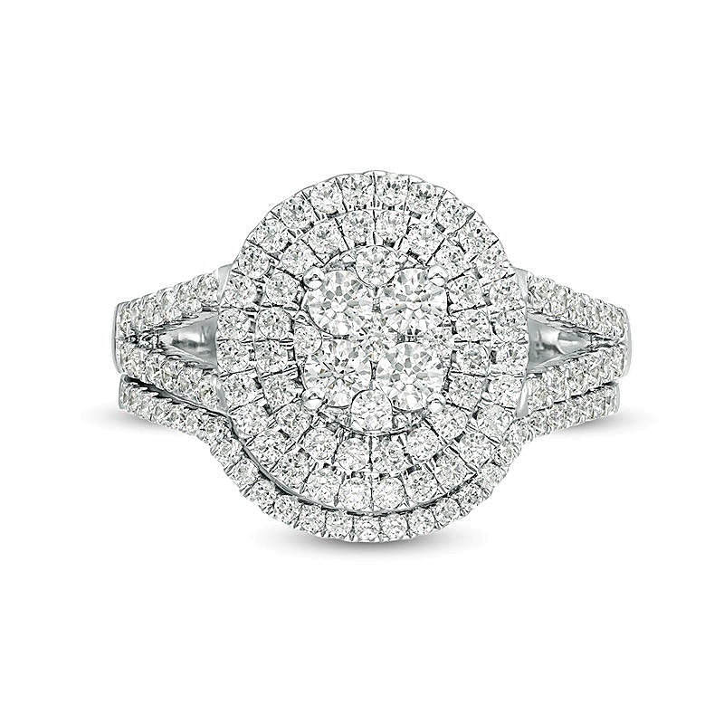 1.13 CT. TW Quad Diamond Double Oval Frame Bridal Set in 10K White Gold