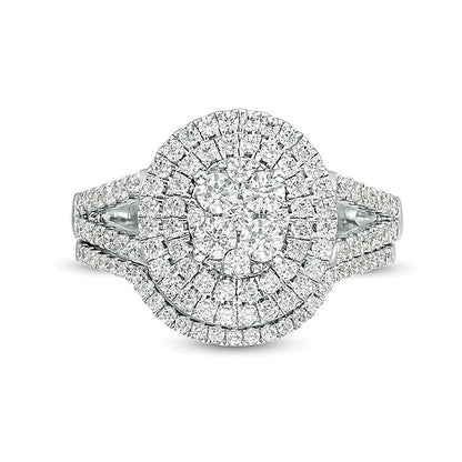 1.13 CT. TW Quad Diamond Double Oval Frame Bridal Set in 10K White Gold