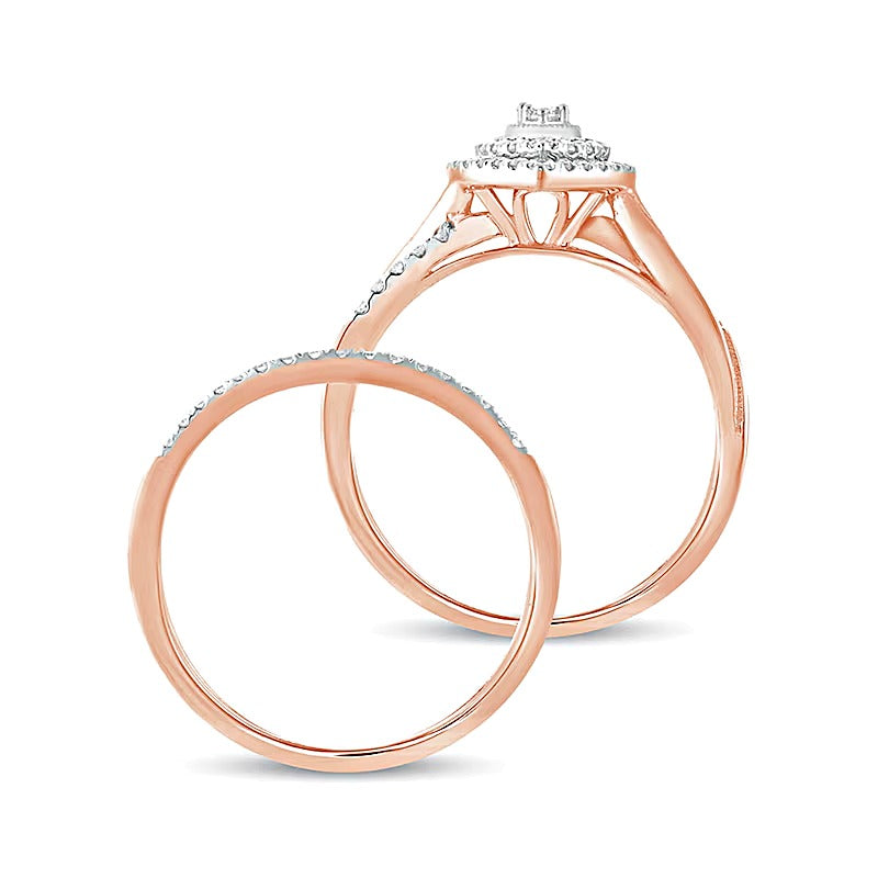 0.38 CT. TW Composite Diamond Pear-Shaped Double Frame Twist Shank Bridal Set in 10K Rose Gold