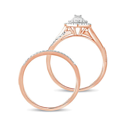 0.38 CT. TW Composite Diamond Pear-Shaped Double Frame Twist Shank Bridal Set in 10K Rose Gold