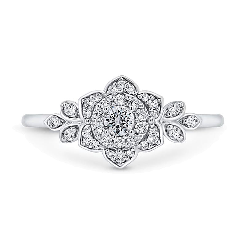 0.25 CT. TW Diamond Lotus Flower Ring in 10K White Gold
