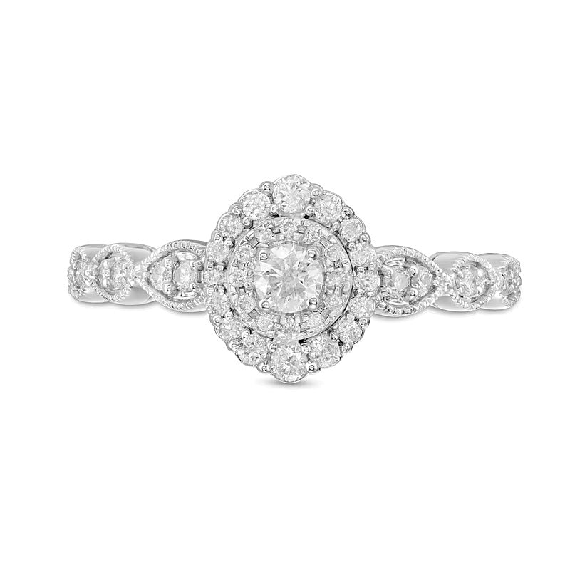 0.38 CT. TW Diamond Double Frame Art Deco Vintage-Style Engagement Ring in 10K White Gold