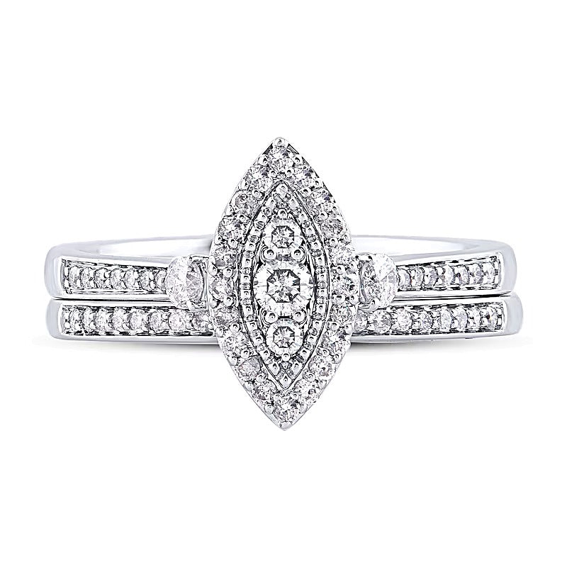 0.5 CT. TW Composite Marquise-Shaped Diamond Double Frame Bridal Set in 10K White Gold