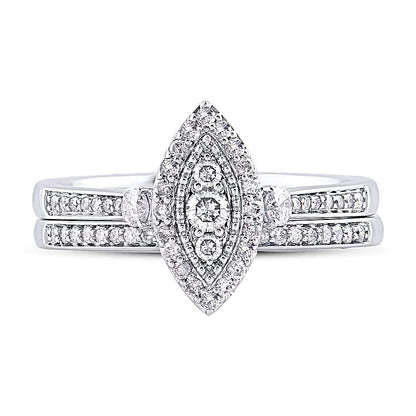 0.5 CT. TW Composite Marquise-Shaped Diamond Double Frame Bridal Set in 10K White Gold