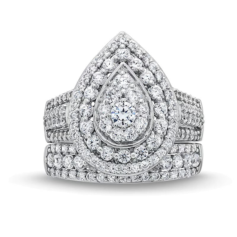 2.0 CT. TW Pear Multi-Diamond Teardrop Frame Multi-Row Bridal Set in 10K White Gold