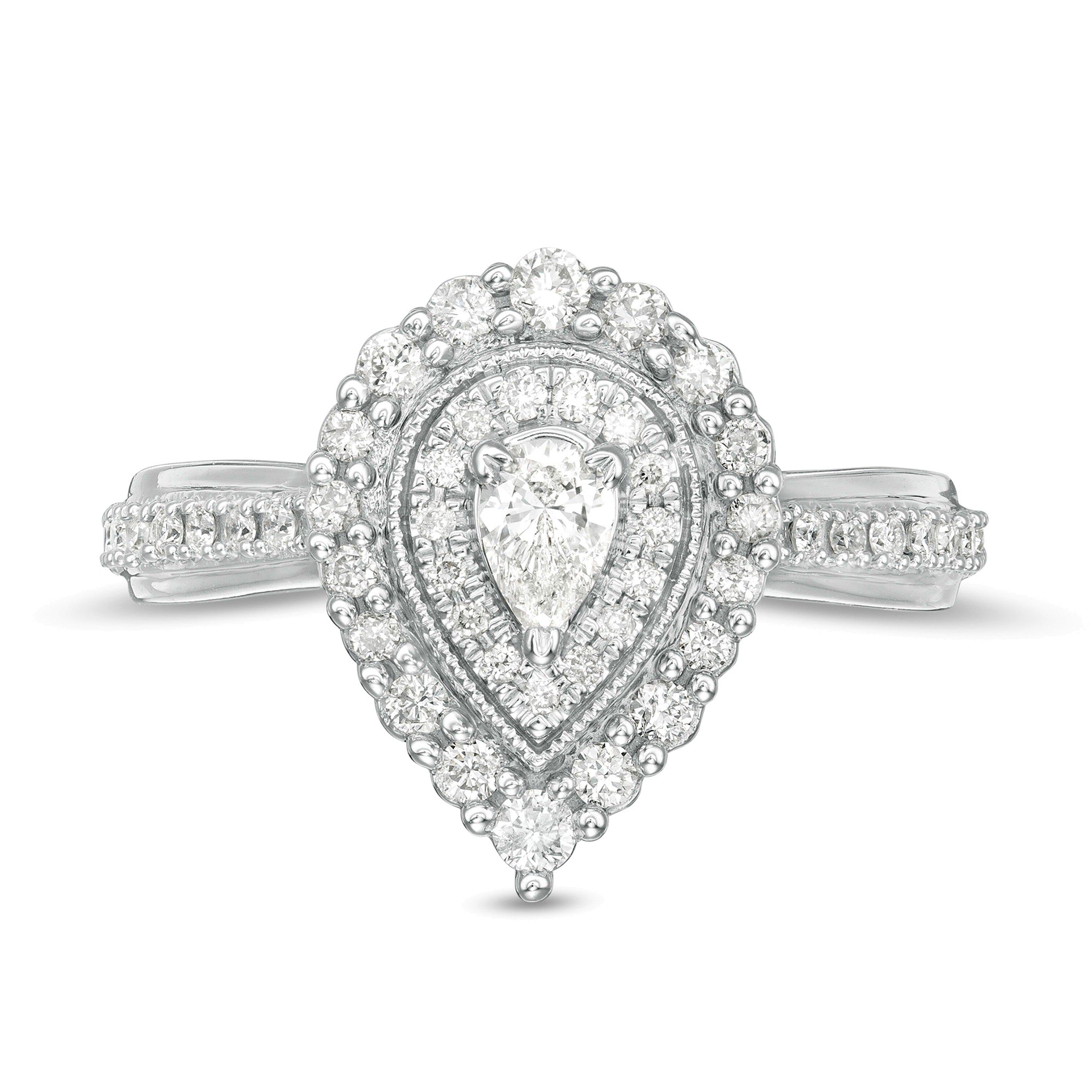 0.63 CT. TW Pear-Shaped Diamond Double Frame Vintage-Style Engagement Ring in 10K White Gold
