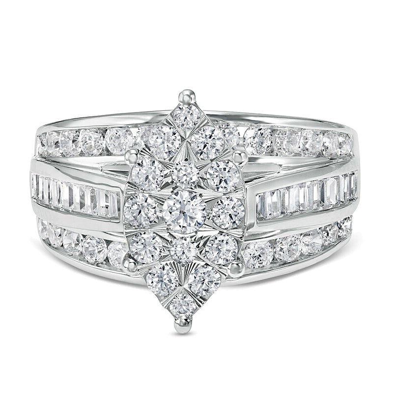 1.5 CT. TW Marquise Multi-Diamond Triple Row Engagement Ring in 10K White Gold
