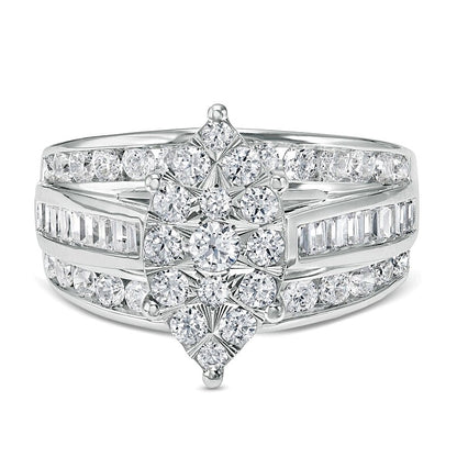 1.5 CT. TW Marquise Multi-Diamond Triple Row Engagement Ring in 10K White Gold