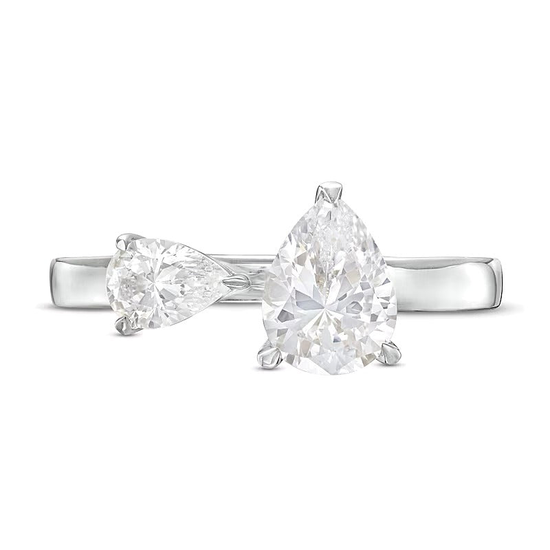 1.5 CT. TW Pear-Shaped Diamond Toi et Moi Open Shank Engagement Ring in 14K White Gold