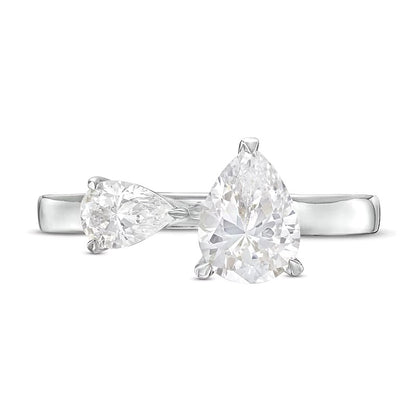 1.5 CT. TW Pear-Shaped Diamond Toi et Moi Open Shank Engagement Ring in 14K White Gold