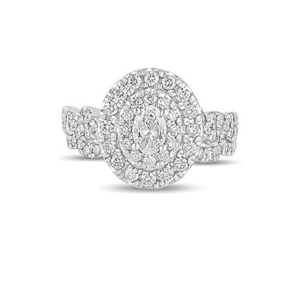 1.5 CT. TW Oval Diamond Double Frame Multi-Row Bridal Set in 10K White Gold
