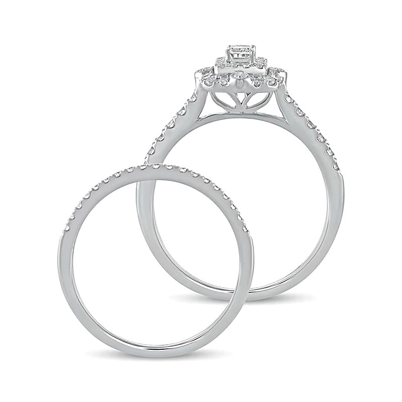 0.63 CT. TW Emerald-Cut Double Diamond Frame Bridal Set in 10K White Gold