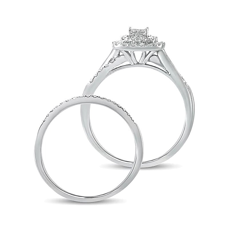 0.38 CT. TW Princess-Cut Quad Diamond Cushion Frame Bridal Set in 10K White Gold