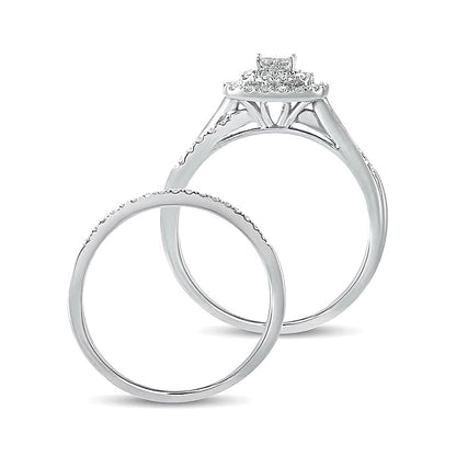0.38 CT. TW Princess-Cut Quad Diamond Cushion Frame Bridal Set in 10K White Gold
