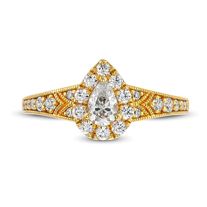 0.75 CT. TW Pear-Shaped Diamond Teardrop Frame Vintage-Style Engagement Ring in 14K Gold