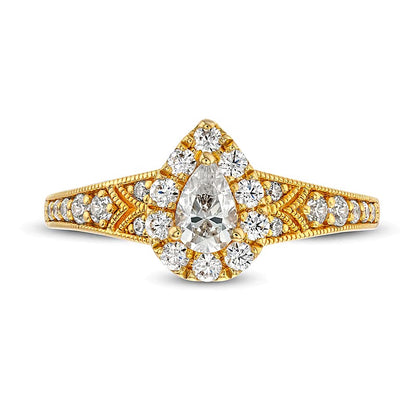 0.75 CT. TW Pear-Shaped Diamond Teardrop Frame Vintage-Style Engagement Ring in 14K Gold