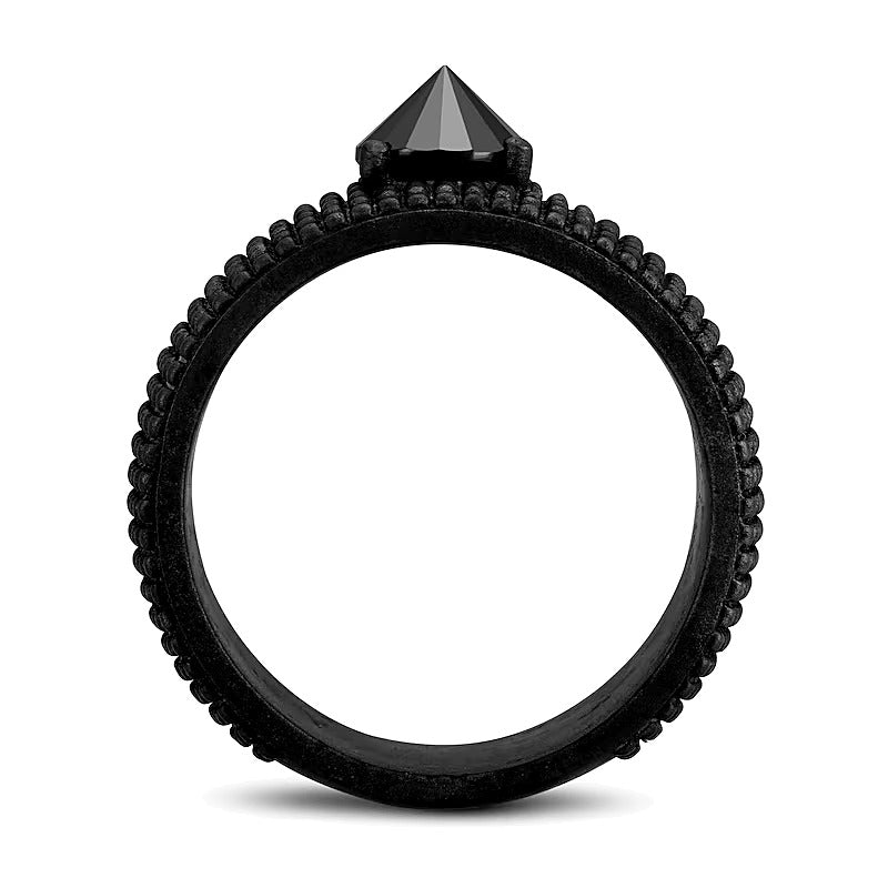 Black Spinel Spike Beaded Dome Band in Oxidized Black Sterling Silver