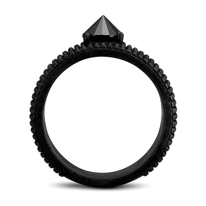Black Spinel Spike Beaded Dome Band in Oxidized Black Sterling Silver