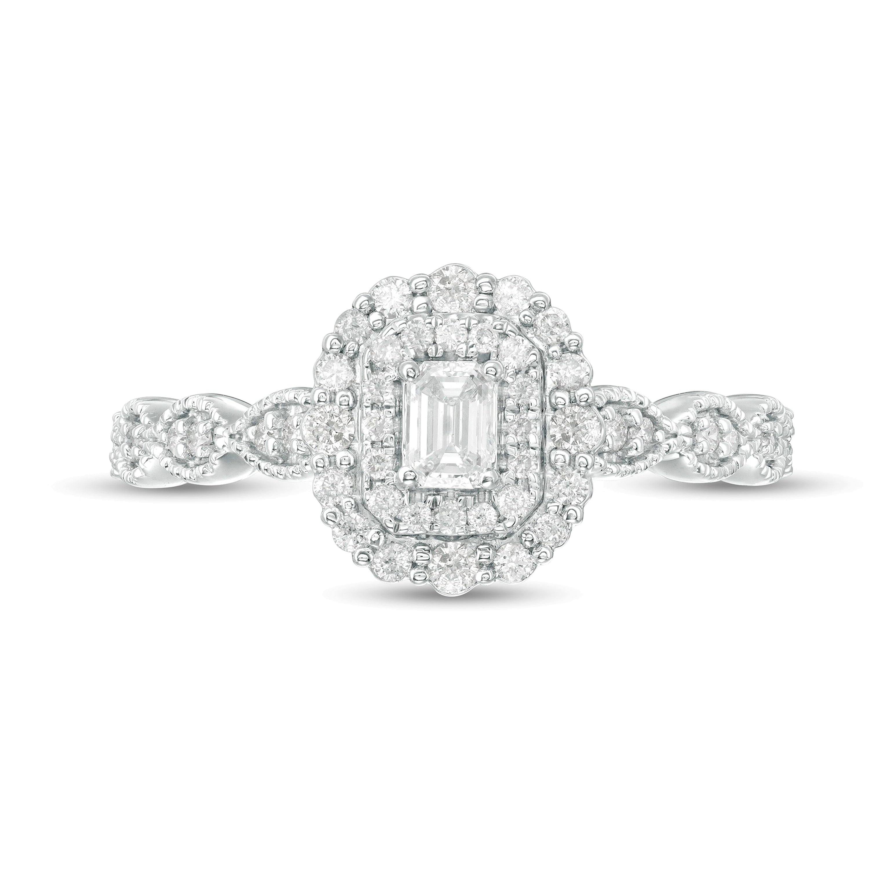 0.38 CT. TW Emerald-Cut Diamond Double Frame Art Deco Vintage-Style Engagement Ring in 10K White Gold