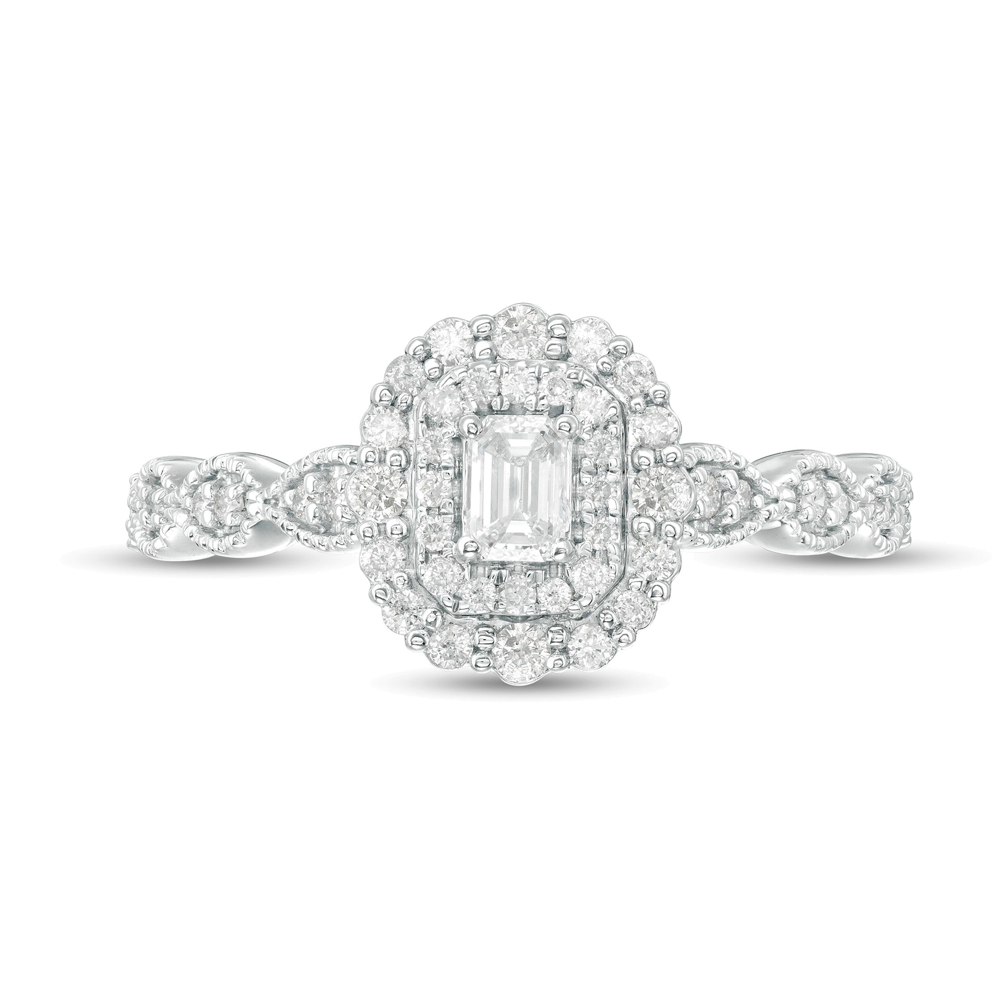 0.38 CT. TW Emerald-Cut Diamond Double Frame Art Deco Vintage-Style Engagement Ring in 10K White Gold