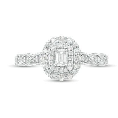0.38 CT. TW Emerald-Cut Diamond Double Frame Art Deco Vintage-Style Engagement Ring in 10K White Gold