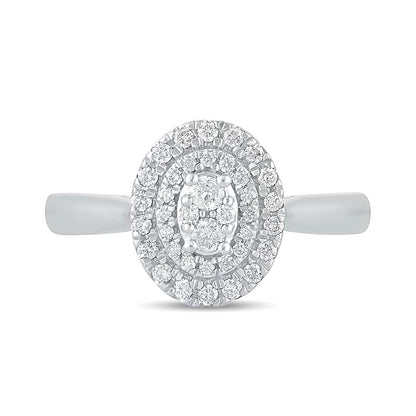 0.33 CT. TW Composite Oval Diamond Double Frame Engagement Ring in 10K White Gold