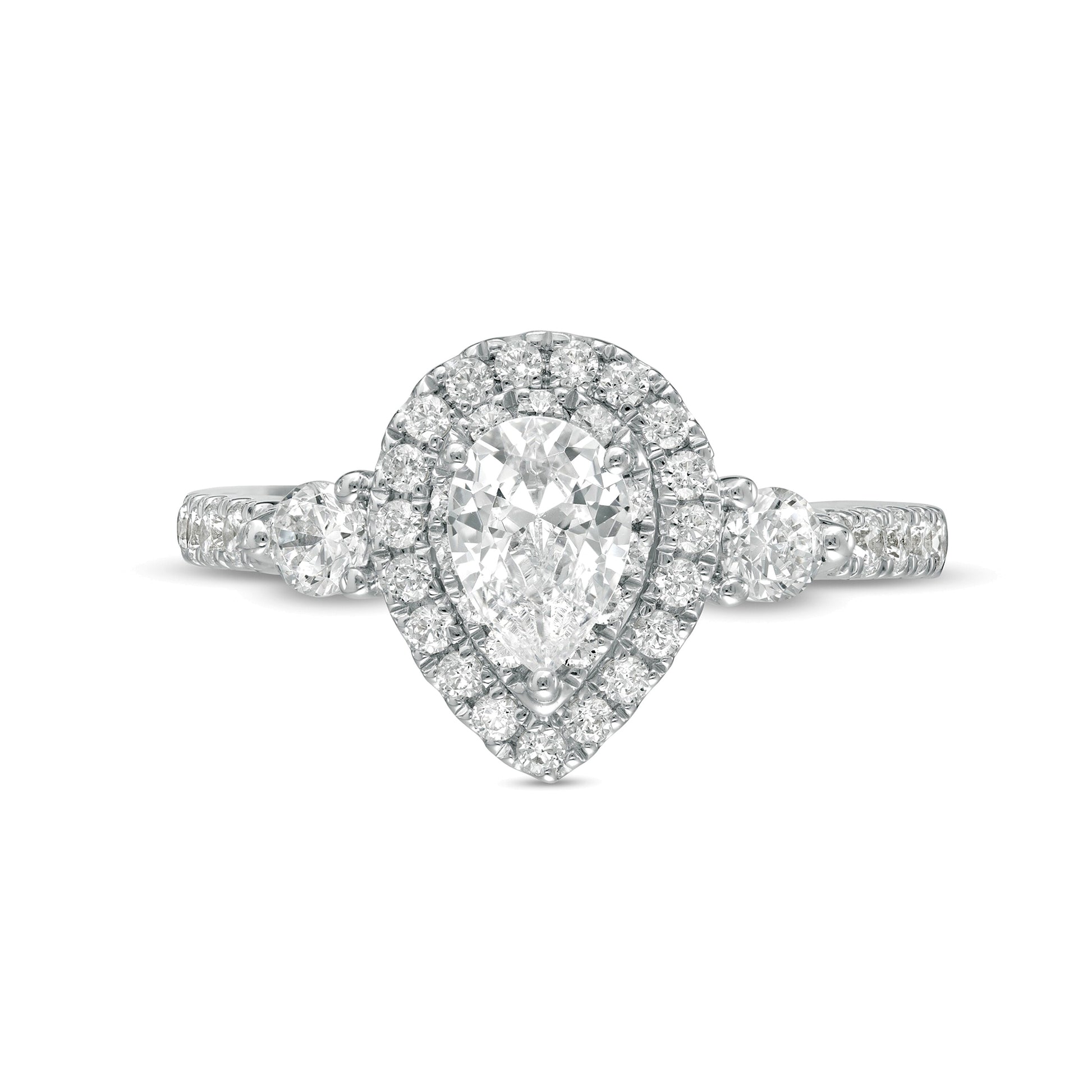 1.17 CT. TW Pear-Shaped Diamond Frame Past Present FutureÂ® Engagement Ring in 14K White Gold (I/I2)