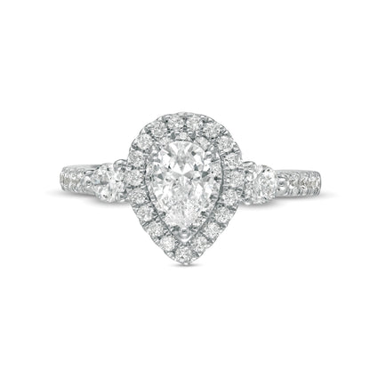 1.17 CT. TW Pear-Shaped Diamond Frame Past Present FutureÂ® Engagement Ring in 14K White Gold (I/I2)