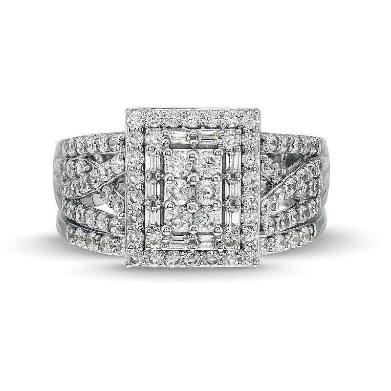 1.0 CT. TW Rectangle Multi-Diamond Twist Split Shank Bridal Set in 10K White Gold