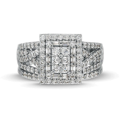 1.0 CT. TW Rectangle Multi-Diamond Twist Split Shank Bridal Set in 10K White Gold
