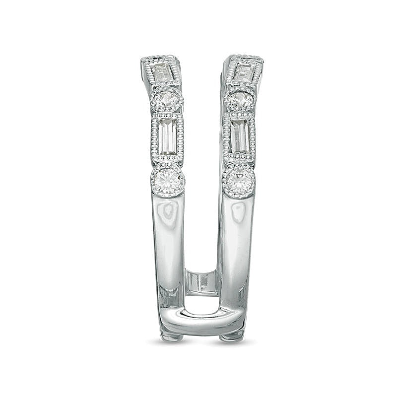 0.5 CT. TW Baguette and Round Diamond Alternating Art Deco Vintage-Style Solitaire Enhancer in 10K White Gold