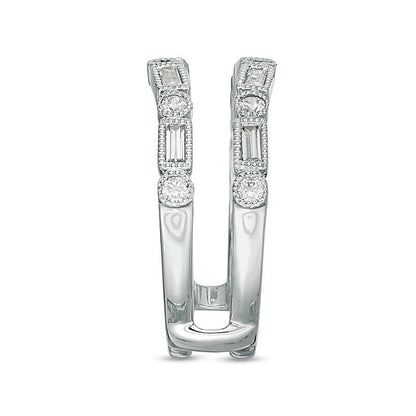 0.5 CT. TW Baguette and Round Diamond Alternating Art Deco Vintage-Style Solitaire Enhancer in 10K White Gold
