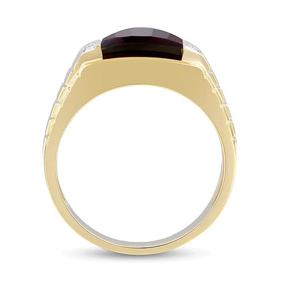 Barrel-Shaped Garnet and Diamond Accent Ribbed Shank Comfort-Fit Ring in 10K Gold