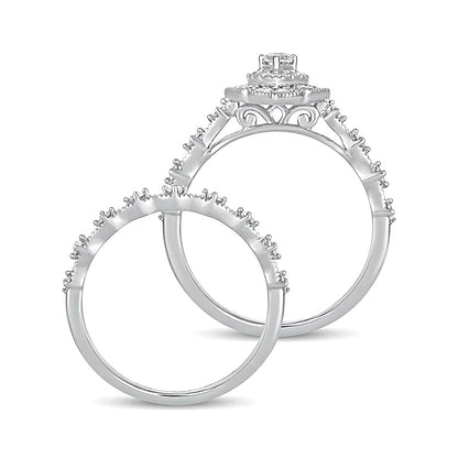 0.63 CT. TW Pear-Shaped Diamond Double Frame Vintage-Style Bridal Set in 10K White Gold