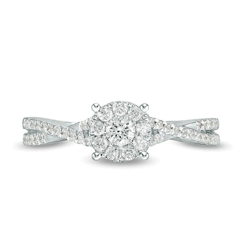 0.5 CT. TW Diamond Frame Crossover Shank Engagement Ring in 10K White Gold