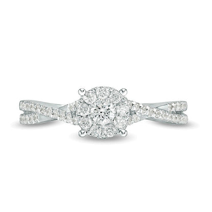0.5 CT. TW Diamond Frame Crossover Shank Engagement Ring in 10K White Gold