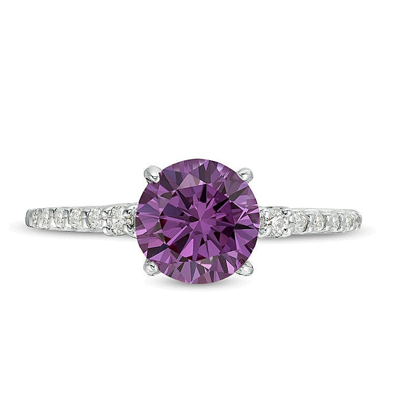 7.0mm Lab-Created Alexandrite and 0.13 CT. TW Diamond Engagement Ring in 10K White Gold