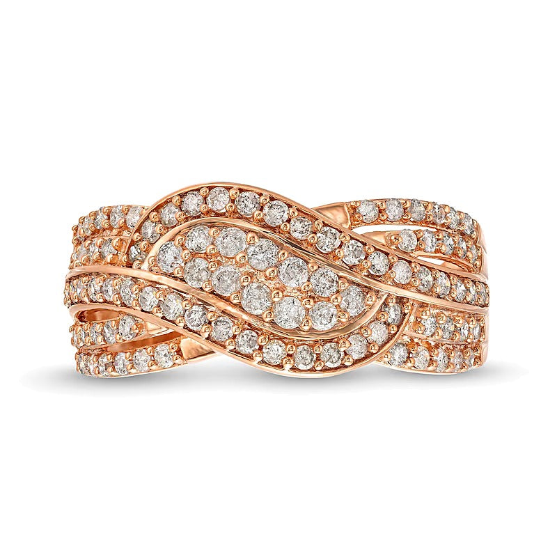 0.75 CT. TW Diamond Double Row Wave Bypass Ring in 10K Rose Gold