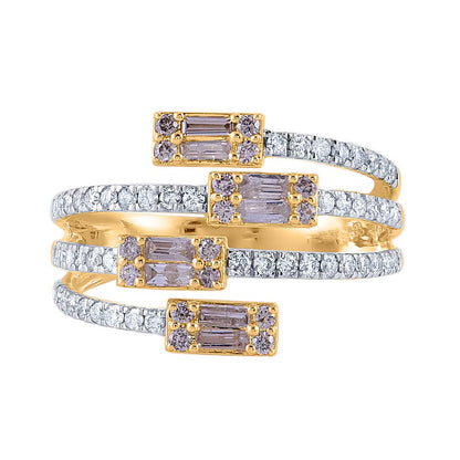 1.0 CT. TW Champagne and White Diamond Multi-Row Open Shank Wrap Ring in 10K Gold