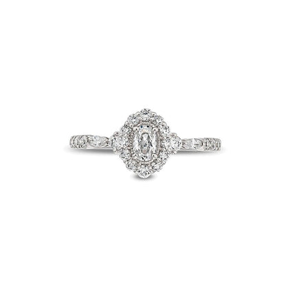 0.75 CT. TW Oval Diamond Frame Vintage-Style Engagement Ring in 14K White Gold